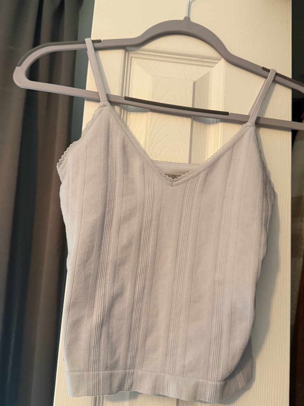 Light Blue Ribbed V-Neck Lace Cami Tank Top - Primark XS with inner liner